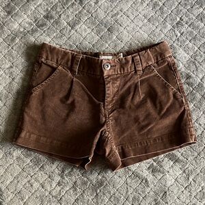 Brown Pleaded Corduroy Shorts